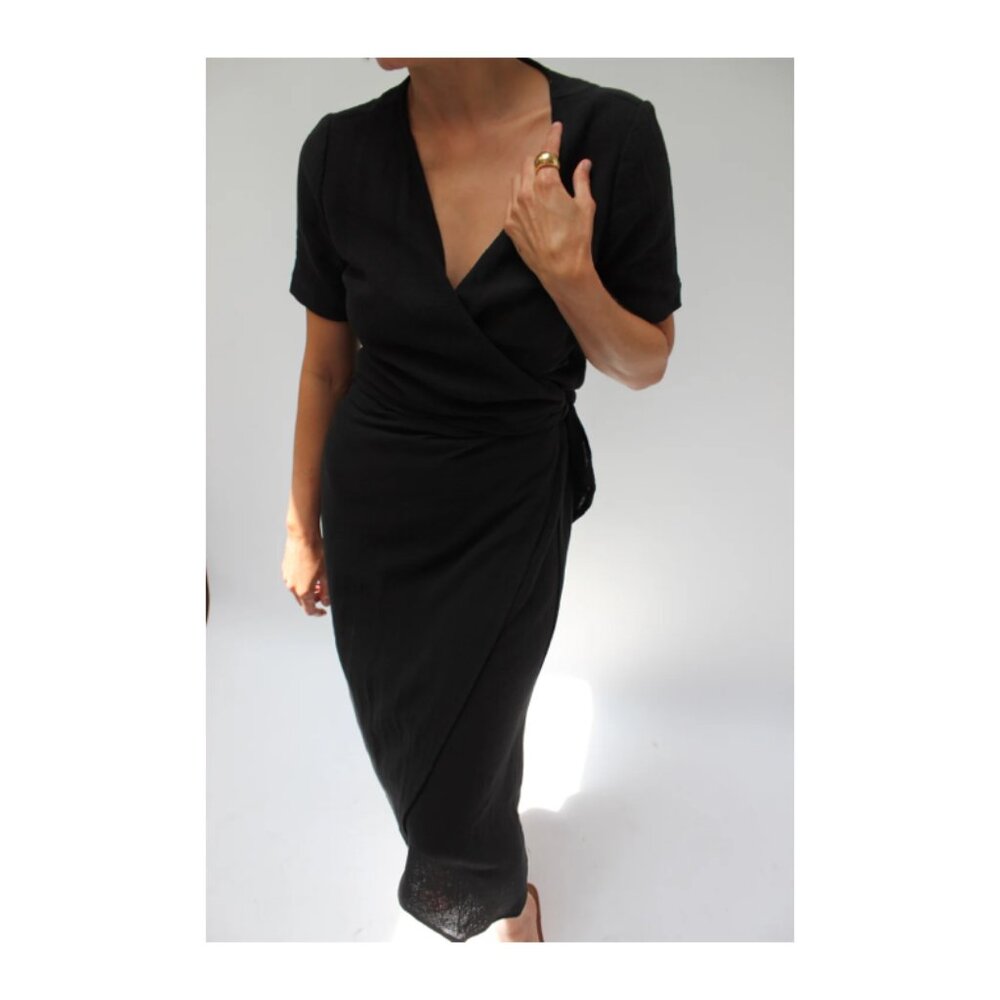 NWT Black Waffled Cotton Wrap Dress Na Nin Size S